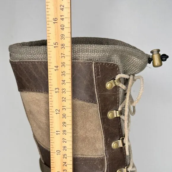 SOREL Boots Womens Size 10 Conquest Carly 2 Tall 15&quot; Leather Duck Khaki Lace Up