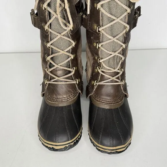 SOREL Boots Womens Size 10 Conquest Carly 2 Tall 15&quot; Leather Duck Khaki Lace Up