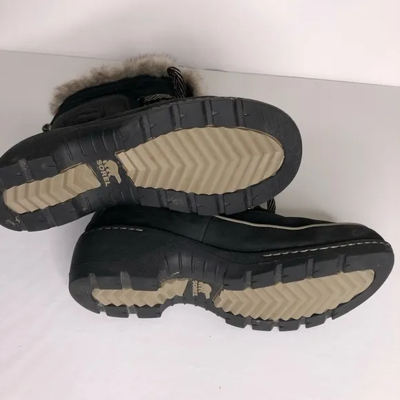 Sorel Boots Womens Size 7 Tivoli Winter Snow Black Suede Fur Trim