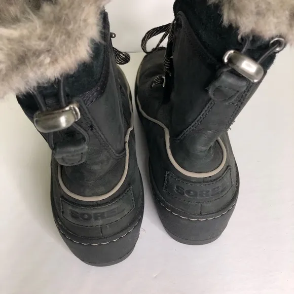 Sorel Boots Womens Size 7 Tivoli Winter Snow Black Suede Fur Trim