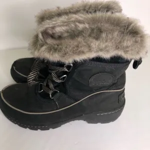 Sorel Boots Womens Size 7 Tivoli Winter Snow Black Suede Fur Trim