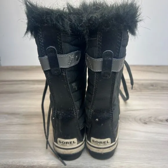 Sorel Boots Youth 6 EU 38 Tofino Snow Black Leather Fur Round Toe Waterproof