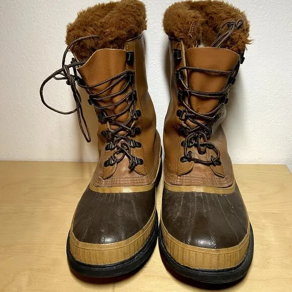 Sorel Caribou Boots Kaufman Brown Lace Up Waterproof Leather Sherpa Insulated 9