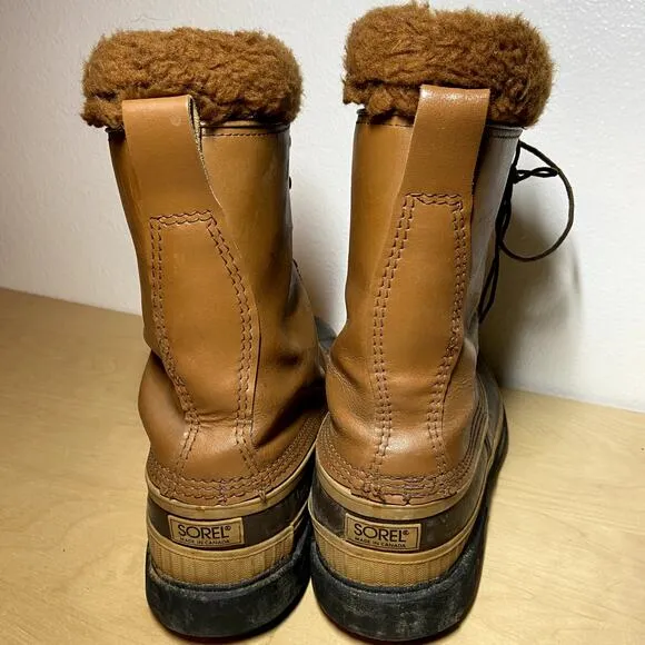 Sorel Caribou Boots Kaufman Brown Lace Up Waterproof Leather Sherpa Insulated 9