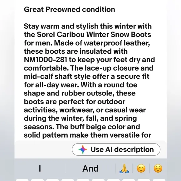 Sorel Caribou Men Snow Winter Boots WP Size 13 NM 1000–281 Sherpa cuff EUC!