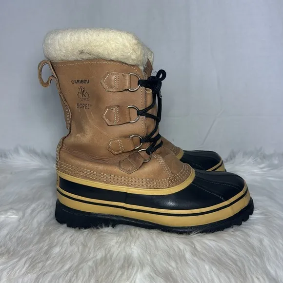 Sorel Caribou Women's Fleece Trim Waterproof Nubuck Lace Up Snow Boots Sz 7