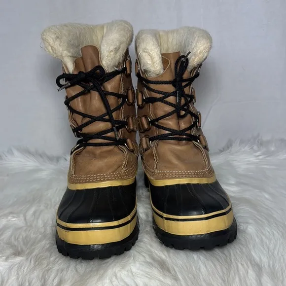 Sorel Caribou Women's Fleece Trim Waterproof Nubuck Lace Up Snow Boots Sz 7