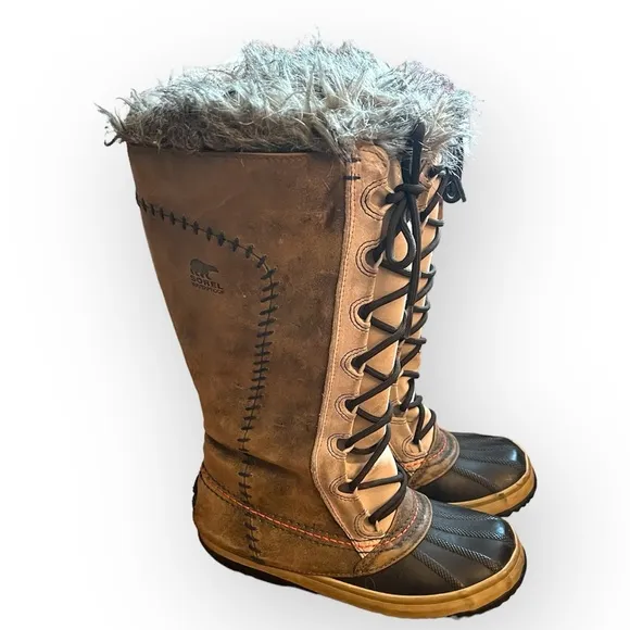 Sorel Cate the Great boots Winter Snow Rain boots with fur trim brown Size 5.5