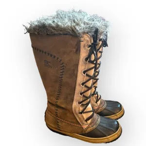 Sorel Cate the Great boots Winter Snow Rain boots with fur trim brown Size 5.5