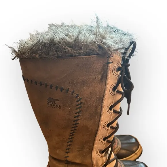 Sorel Cate the Great boots Winter Snow Rain boots with fur trim brown Size 5.5