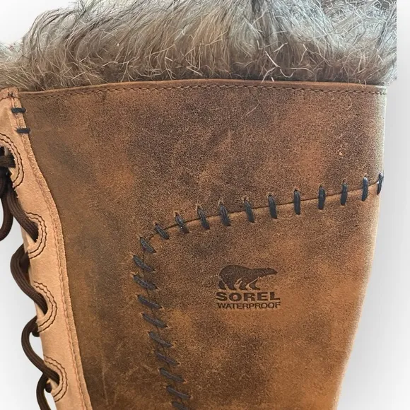 Sorel Cate the Great boots Winter Snow Rain boots with fur trim brown Size 5.5