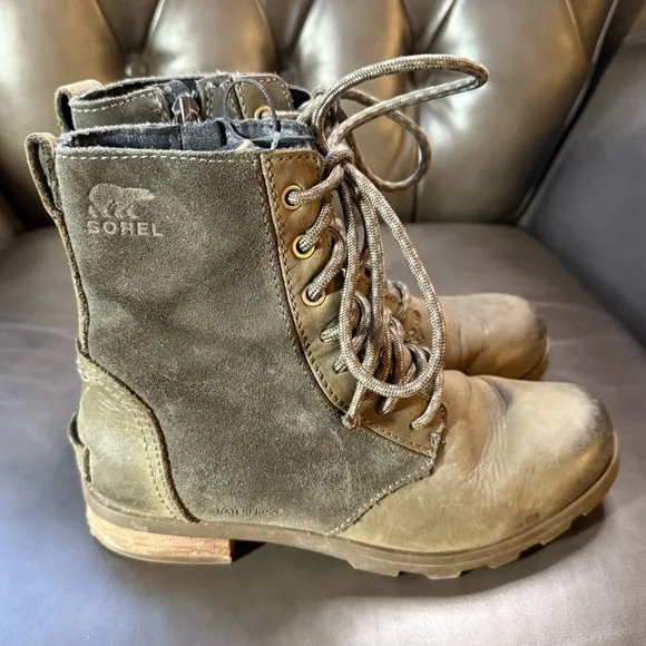 Sorel Emelie Short Lace Waterproof Boots NL3309326 Shoes Green Womens Size 6.5
