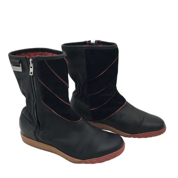 Sorel Firenzy Winter Black &amp; Red Leather Ankle Booties Boots retro Y2K size 7.5