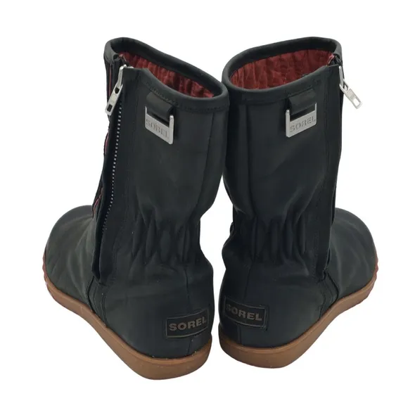 Sorel Firenzy Winter Black &amp; Red Leather Ankle Booties Boots retro Y2K size 7.5