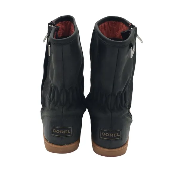 Sorel Firenzy Winter Black &amp; Red Leather Ankle Booties Boots retro Y2K size 7.5