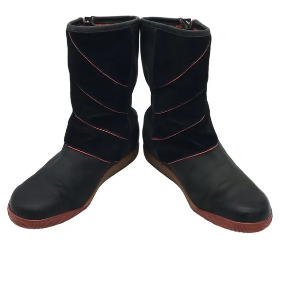 Sorel Firenzy Winter Black &amp; Red Leather Ankle Booties Boots retro Y2K size 7.5