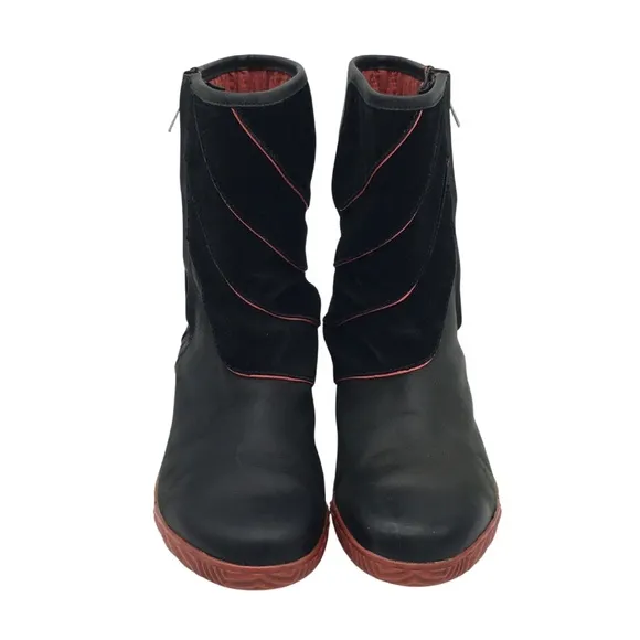 Sorel Firenzy Winter Black &amp; Red Leather Ankle Booties Boots retro Y2K size 7.5