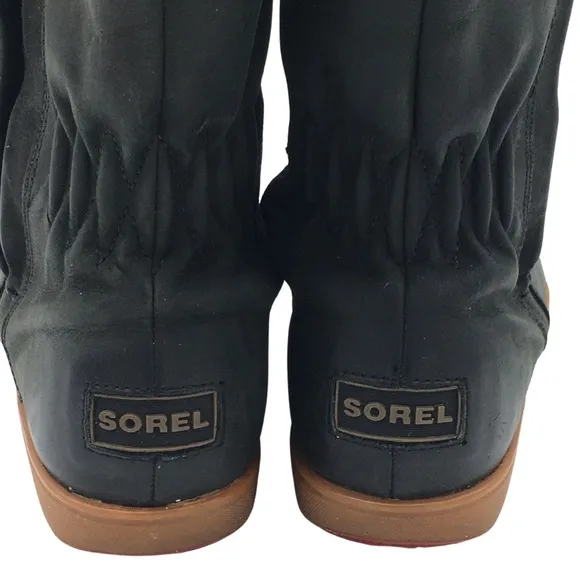 Sorel Firenzy Winter Black &amp; Red Leather Ankle Booties Boots retro Y2K size 7.5