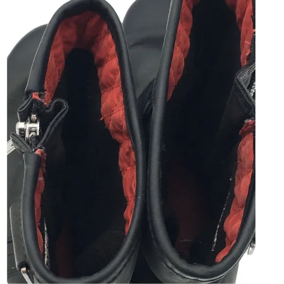 Sorel Firenzy Winter Black &amp; Red Leather Ankle Booties Boots retro Y2K size 7.5