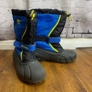 Sorel flurry snow boots kid size 6 blue and black