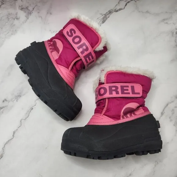Sorel Girls Faux Fur Lined Pink Winter Snowboots Snow Boots Kids 10