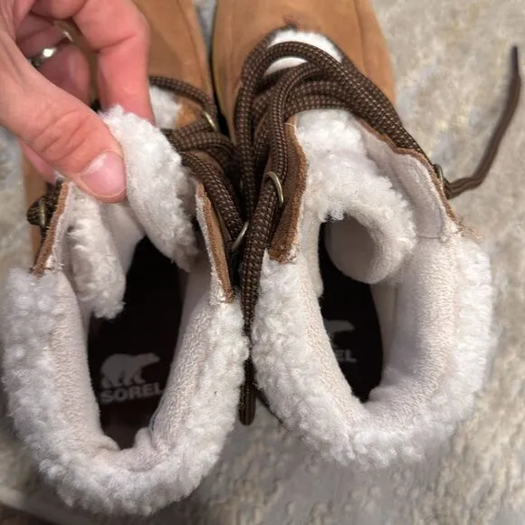 SOREL Harlow Lace Cozy Size 7.5 Brown Shearling Women’s Snow Boots MSRP $150 EUC