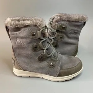 Sorel Joan Explorer Winter Snow Boots Quarry Grey Suede Faux Fur