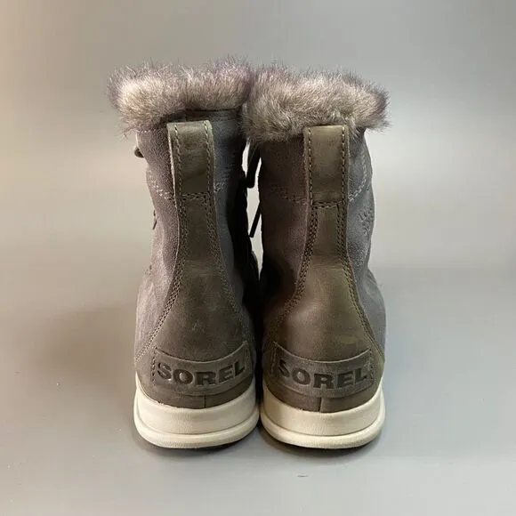 Sorel Joan Explorer Winter Snow Boots Quarry Grey Suede Faux Fur