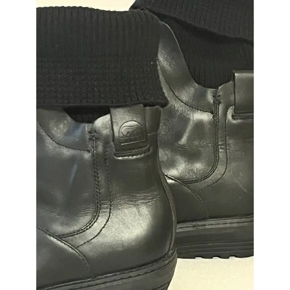 SOREL Juneau Snow Winter Boots • Women 9.5• Black Columbia Knit Sick Liners