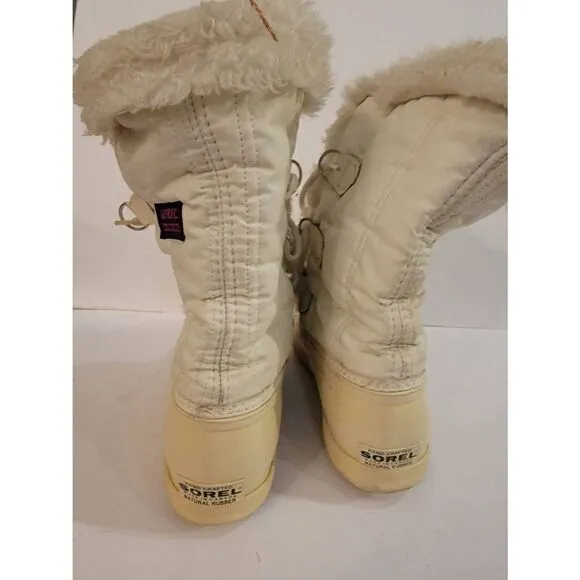 Sorel Kaufman Women's White Fur Lined Mid Calf Snow Winter Boots Size 10.5