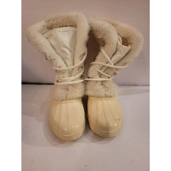 Sorel Kaufman Women's White Fur Lined Mid Calf Snow Winter Boots Size 10.5