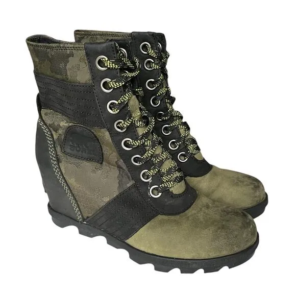 Sorel Lexie Camouflage Lace Up Wedge Boots Women Size 7.5