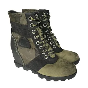 Sorel Lexie Camouflage Lace Up Wedge Boots Women Size 7.5