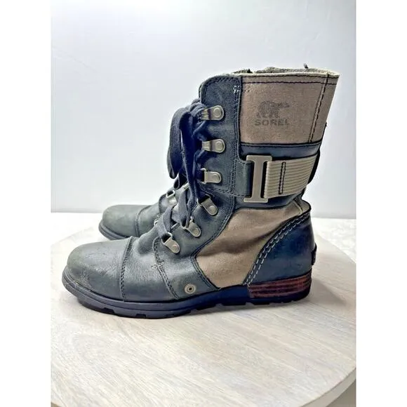 Sorel Major Carley Conquest Leather Textile Combat Outdoor Booties Women’s 7