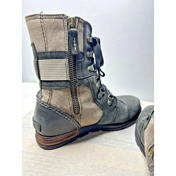 Sorel Major Carley Conquest Leather Textile Combat Outdoor Booties Women’s 7