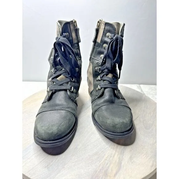 Sorel Major Carley Conquest Leather Textile Combat Outdoor Booties Women’s 7