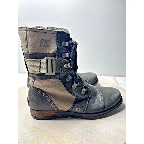 Sorel Major Carley Conquest Leather Textile Combat Outdoor Booties Women’s 7
