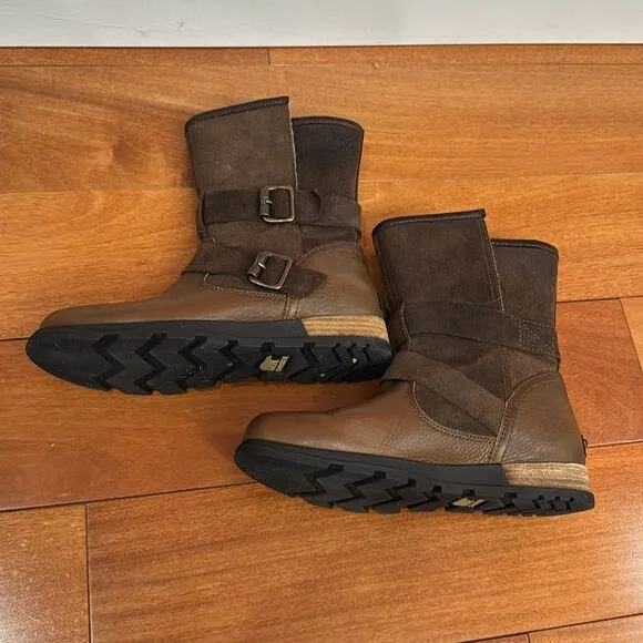 Sorel Major Moto wool lined Leather Suede Boots Women’s Brown size 7