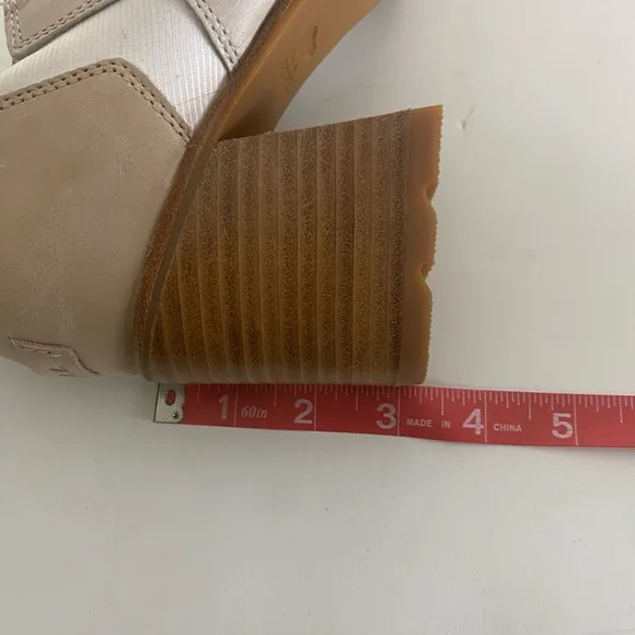 Sorel Nadia Ankle Bootie White &amp; Tan Peep-Toe Block Heel Shoes  8