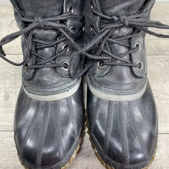 Sorel NY1848 Youth Boys Duck Black Leather Snow Winter Rain Booties Boots Size 5