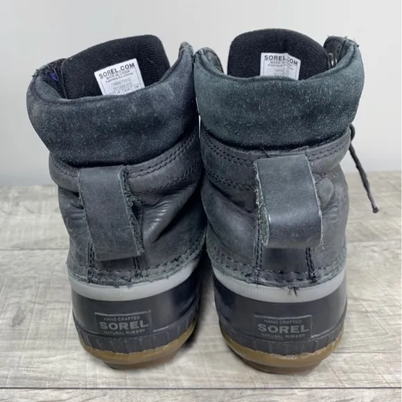 Sorel NY1848 Youth Boys Duck Black Leather Snow Winter Rain Booties Boots Size 5