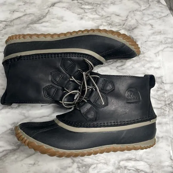 Sorel Out N About Leather Rain Snow Waterproof Duck Boots Black Women 7