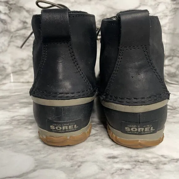 Sorel Out N About Leather Rain Snow Waterproof Duck Boots Black Women 7