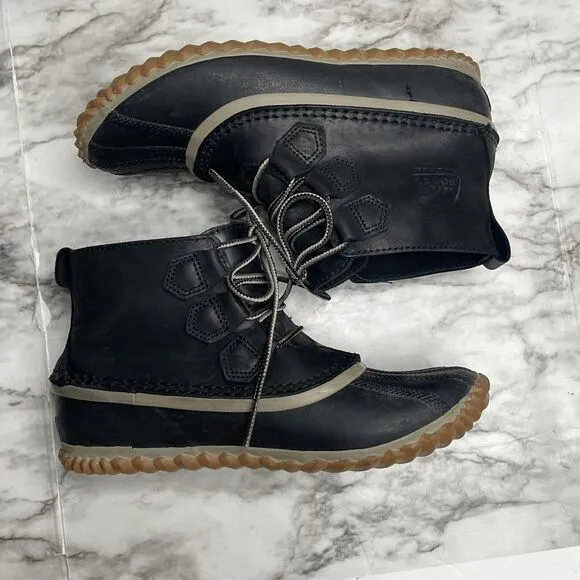Sorel Out N About Leather Rain Snow Waterproof Duck Boots Black Women 7
