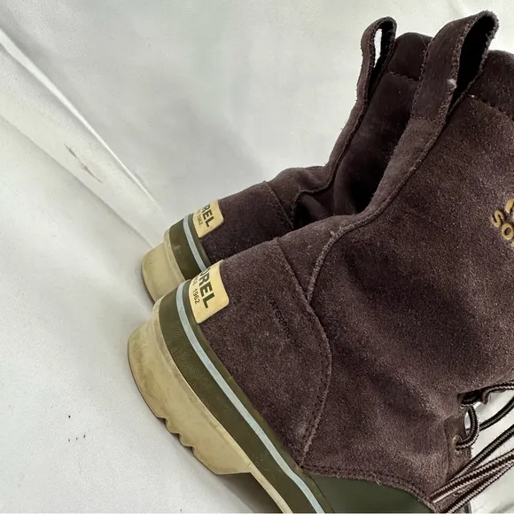 Sorel Tivoli Camp 18 Winter Snow Boots Brown Green Waterproof Womens Size 7
