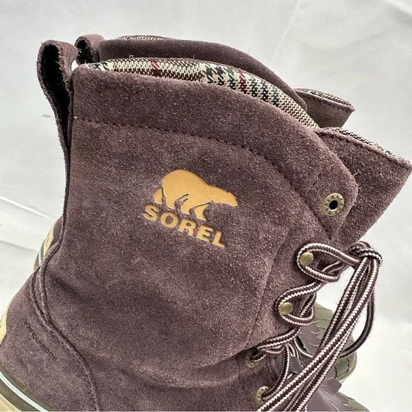 Sorel Tivoli Camp 18 Winter Snow Boots Brown Green Waterproof Womens Size 7