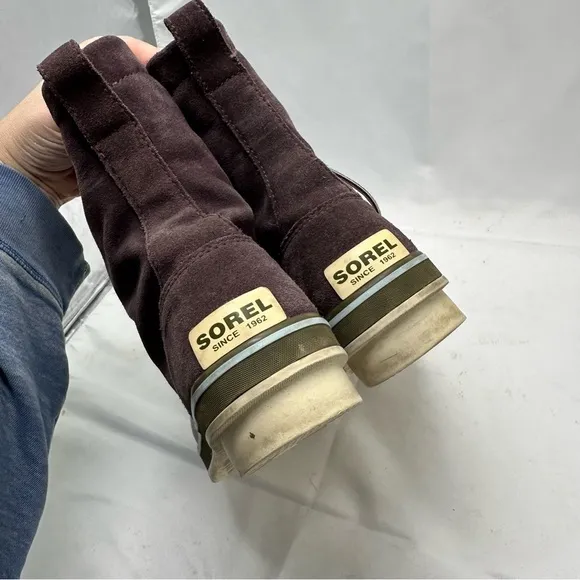 Sorel Tivoli Camp 18 Winter Snow Boots Brown Green Waterproof Womens Size 7