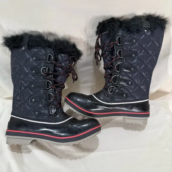 Sorel Tofino Cate NL2191-010‎ Women Sz 7 Black Fur Waterproof Winter Snow Boots