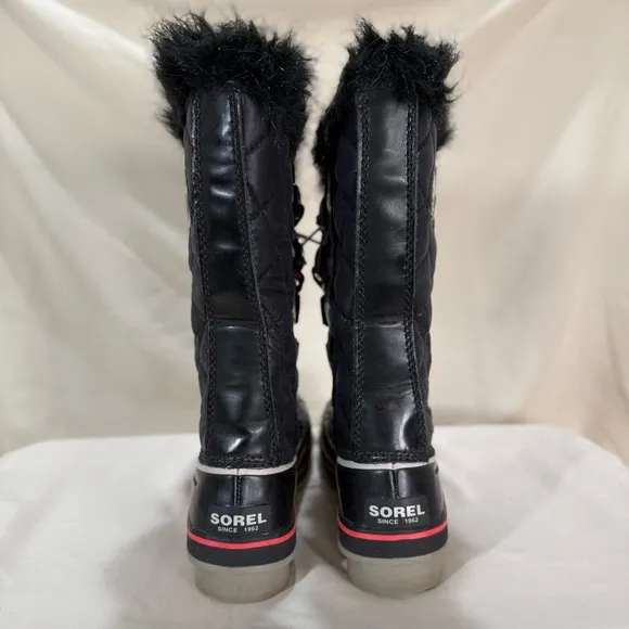 Sorel Tofino Cate NL2191-010‎ Women Sz 7 Black Fur Waterproof Winter Snow Boots