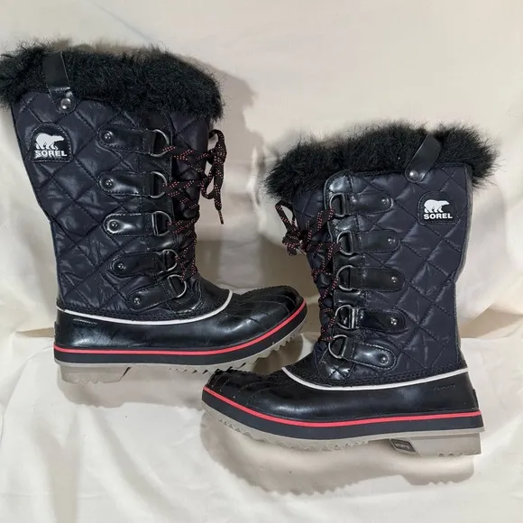Sorel Tofino Cate NL2191-010‎ Women Sz 7 Black Fur Waterproof Winter Snow Boots